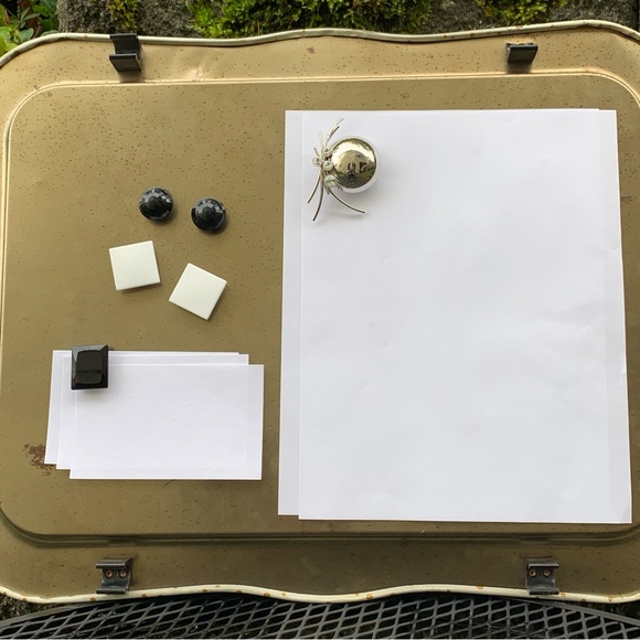 Set Black White Acrylic Upcycled Repurposed Vintage Jewelry Refrigerator Magnets - Picture 6 of 7